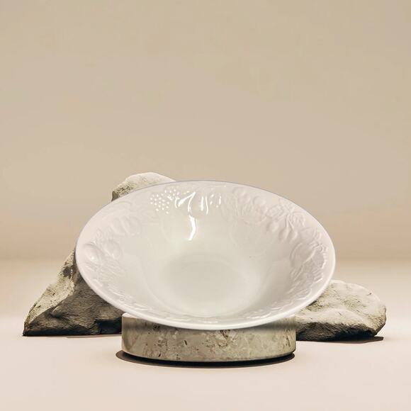 Gibson China Embossed Fruit Bowl Off-White 10 1/8” Ceramic Serving Dish - Picture 2 of 8